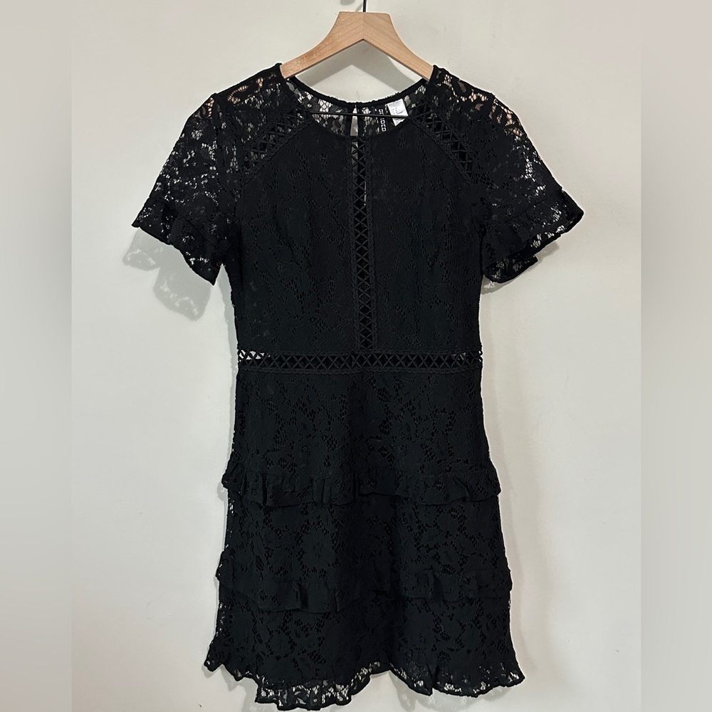 H&M Black 3 Tiered Lace Evening Dress Size 8 NWT